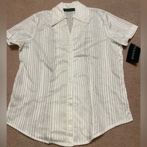 Harve Benard White Striped Casual Shirt( size: s)